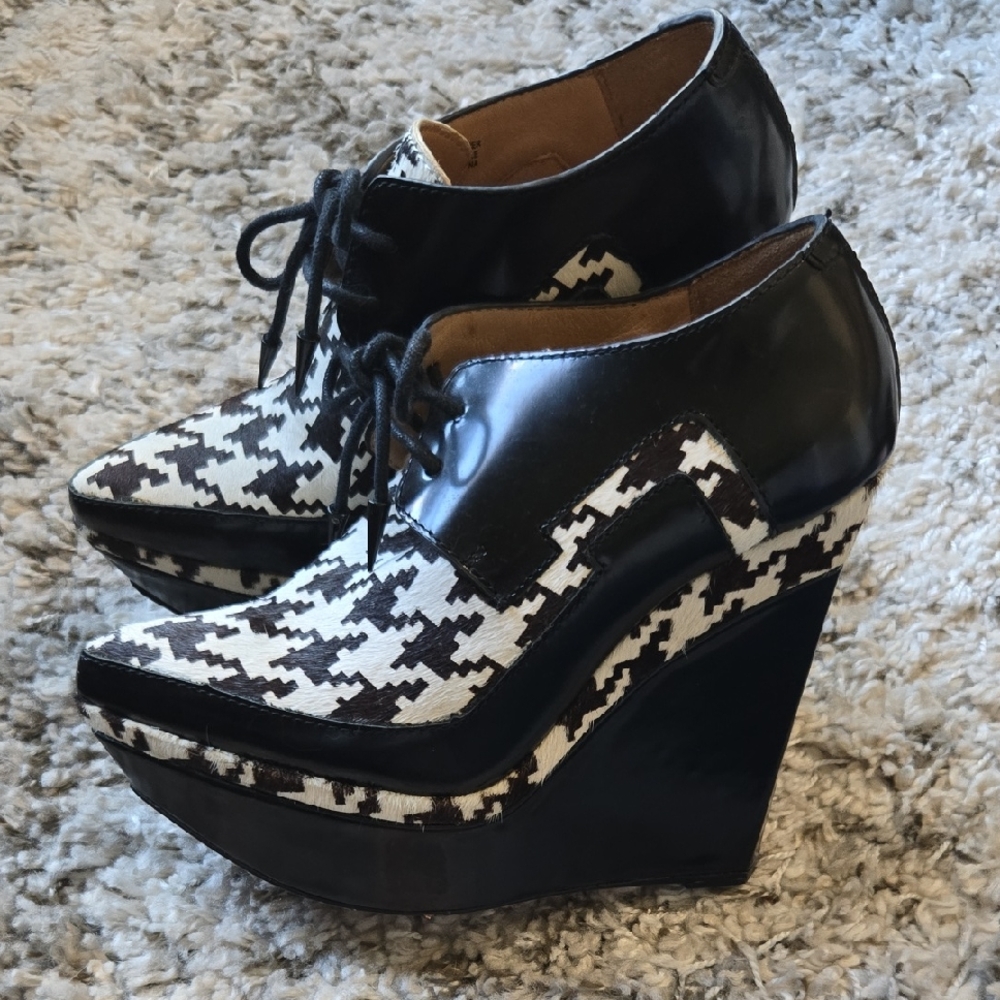 L.A.M.B. Black and White Houndstooth Wedges